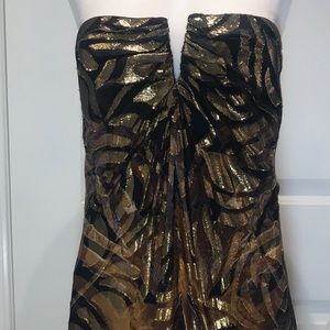 Nicole Miller Black and Gold Grecian Inspired Gown
